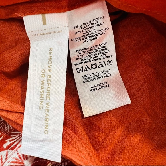 LOFT Palm-Printed Cotton Smocked Tiered Mini Skirt in Rich Chestnut. Size Small. - Picture 10 of 11